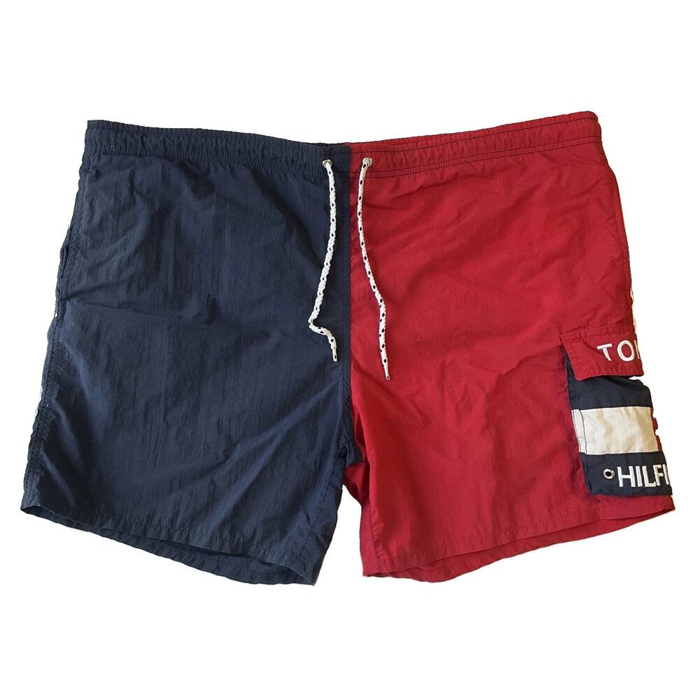 Tommy Hilfiger Men Swimwear L/16 Red (lining) Nylon Polyester Logo Embroidery
